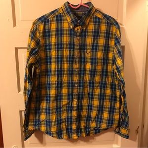American Eagle plaid long sleeve button down shirt Blue/yellow